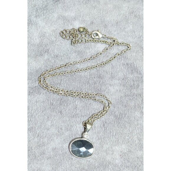 Whimsical Grey Faceted Cat Eye Glass Pendant Necklace With Rhinestone Accent - Picture 7 of 7